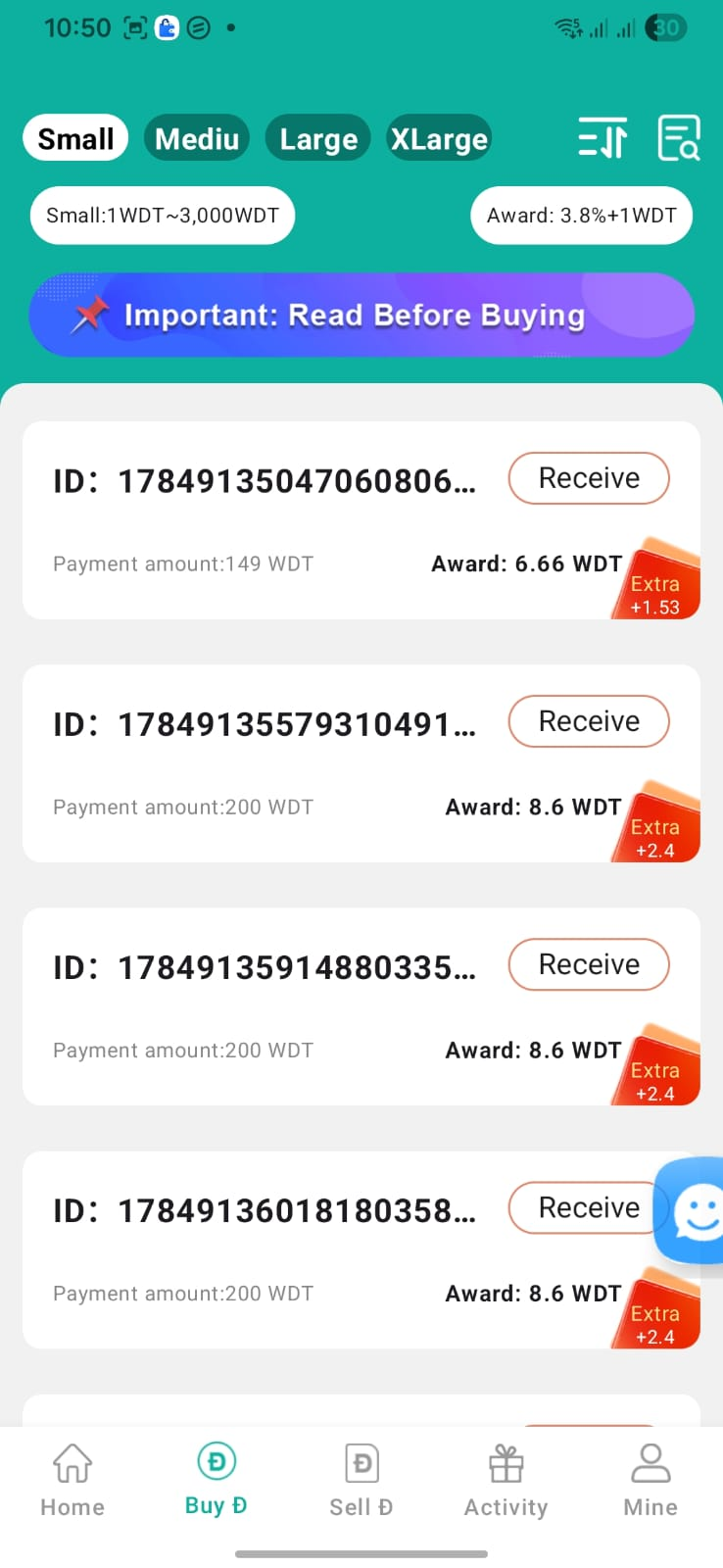 WD Pay WDT order center showing order levels and rewards
